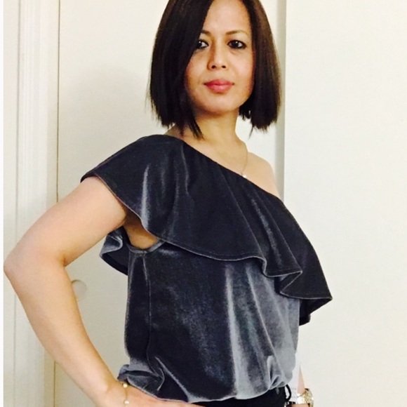 Velvet One Shoulder Ruffle Top - Picture 4 of 7